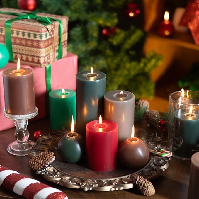 MOZEAL 3" x 4" Hand-Poured Unscented Candle, Dripless Pillar Candle Set of 3, Long Clean Burning, Approx 72 Hours Burn Time, Rustic Country Style, Wedding, Winter Elegance, Home Decor, Taupe Gray