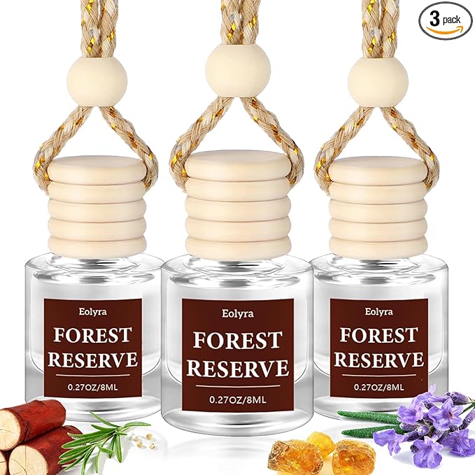 Hanging Car Air Freshener (Pack of 3) : Luxury Car Perfume for Women Men | Cute & Reusable Bottle with 45+ Days Long-Lasting Fragrance Oil Diffuser, Forest Reserve