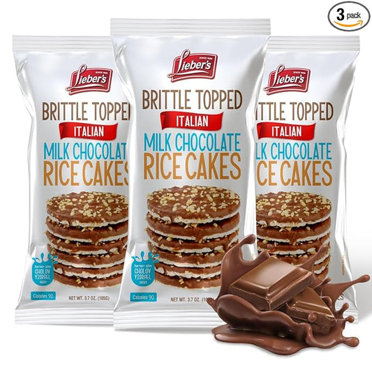 LIEBERS Thin Chocolate Rice Cakes, Kosher Certified Dairy and Dairy Free Options, Gluten Free Snack Pack Of 3 (Brittle Topped Milk Chocolate)