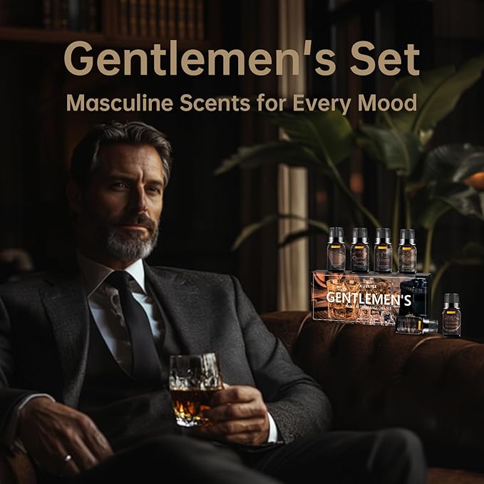 Men Essential Oils Set - 6 Premium Fragrance Oils for Diffusers for Home, Candles & Aromatherapy | Leather, Sandalwood, Cologne, Smoke Vanilla, Oak, Mahogany Scents | Gift Set for Men, Father's Day