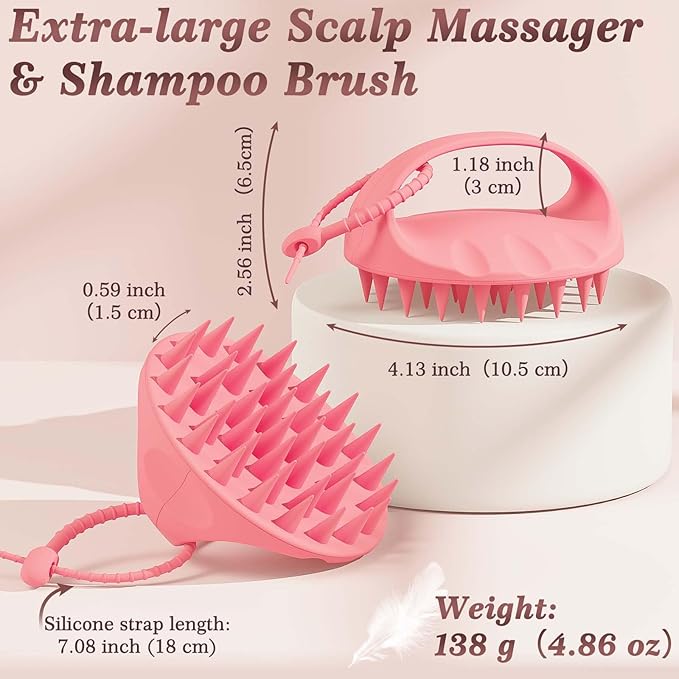 Manmihealth Silicone Back Scrubber & Soft Bath Glove, Silicone Scalp Massager Set 5 PCS, Super-Exfoliating Body Scrubber Shower Brush & Shampoo Brush Combination, with 2 Free Hooks (Style 2 Pink)