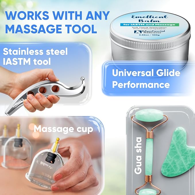 Myofascial Releaser Massage Tools Emollient Balm - Natural Essential Massage Oil - Myofascial Release Tool Massage Cream for Massage Therapy, IASTM Tool Muscle Rub Ultra Strength, Gua Sha Tool Partner