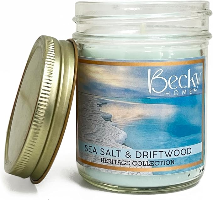 8oz Sea Salt Scented Candles for Home, Salt and Sea Scented Beach, 45 Hrs Soy Wax Candle for Stress Relief, House Aromatherapy Candle Gifts for Men and Women