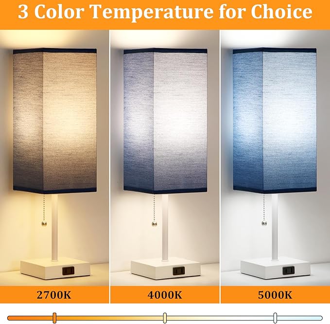 18'' Table Lamp for Bedroom set of 2,3-Color Bedside Lamps with Pull Chain Table Lamps for Night stands ,Small Night Light Lamps with 2 Bulbs Lamps for Living Room Kids Room Office Decor(Blue+White)