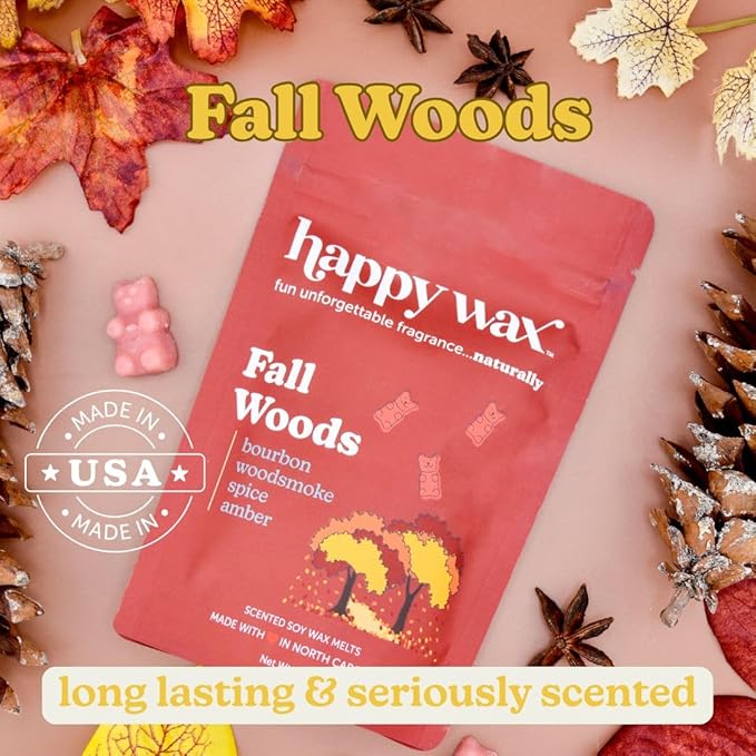Happy Wax Fall Mix Premium Scented Natural, Non Toxic Soy Wax Melts – 6 Total Oz. of Scented Wax Melts. Includes: Fall Woods, Autumn Breeze, and Pumpkin Spice Latte