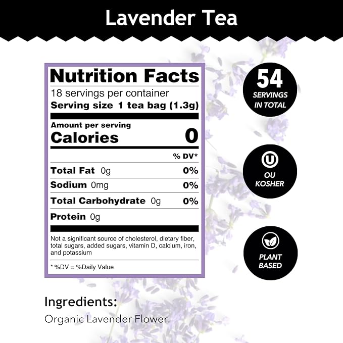 Buddha Teas - Organic Lavender Tea - Herbal Tea - For Health & Wellbeing - With Antioxidants & Minerals - Clean Ingredients - Caffeine Free - OU Kosher & Non-GMO - 18 Tea Bags (Pack of 3)