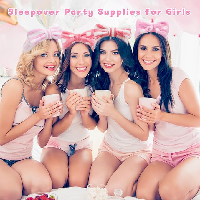 ANBALA 12Pcs Spa Sleepover Party Supplies - 6 Pink Spa Headbands & 6 Fuzzy Socks for Slumber Party Gifts