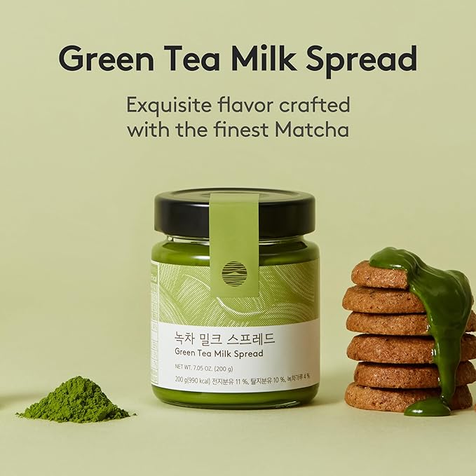 OSULLOC Green Tea Milk Spread (7.05 oz, 200g), Made of Finest Matcha from Jeju Island, Matcha-Infused Spreads