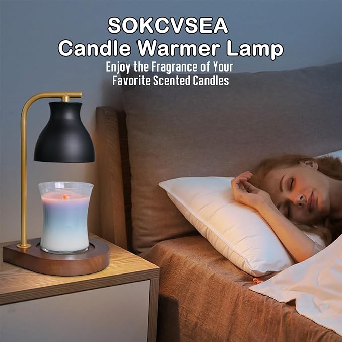 SOKCVSEA Candle Warmer Lamp With Timer - Birthday Gifts for Mom Women, House Warming Gifts New Home Decor, Wax Melt Warmer With 2 Bulbs E.Black Gold
