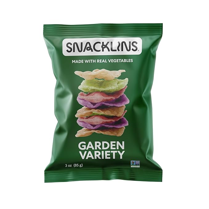SNACKLINS Plant Based Crisps - Garden Variety - Vegan Healthy Snacks - Gluten Free, Grain Free, Plant Based Crisps, 100% Kosher For Passover, Low Calorie - No Added Sugar, Crunchy, Puffed Snack - 3oz Bag (Case Of 6)