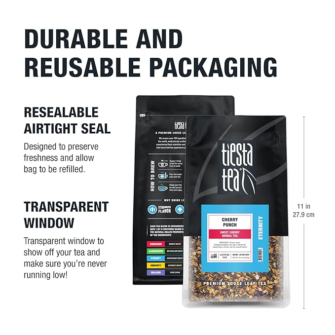 Tiesta Tea - Cherry Punch, Loose Leaf, Sweet Cherry Herbal Tea, Premium Blend, Non-Caffeinated Fruit Blend, Hot or Iced Up to 200 Cups, 16oz Resealable Pouch