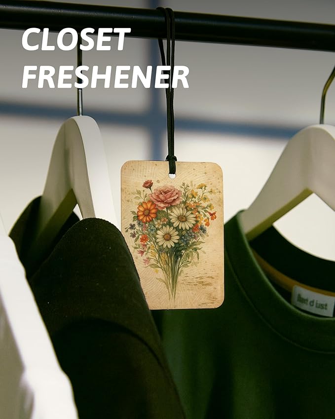 Vintage Floral Car Air Freshener 4 Pcs, Retro Cottagecore Wildflower Hanging Air Freshener for Cars Closet Drawer Books, Flower Car Accessories Mirror Decor for Women