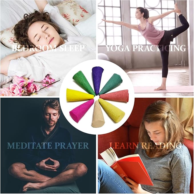 Incense Cones, 8 Mixed (320 Cones Total) Cone Incense Scents, and A Ceramic Incense Burner. Natural Scent Cone, for Meditation, Yoga, Purification, and Aromatherapy.