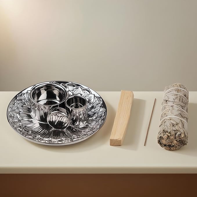 4 in 1 Incense Holder, Ceramic Incense Stick and Palo Santo Holder,Sage Holder for Burning- 5.5" Ceramic Ash Catcher Tray for Meditation and Yoga Room (Silver)