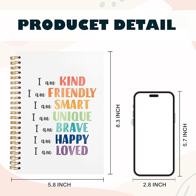 BearCake Positive Affirmation Gifts, I am Kind Smart Brave Affirmations Notebook, Inspirational Notebooks, Affirmation Journal, Encouragement Gifts, Hardcover Spiral Notebook 5.5x8.3