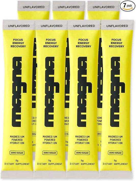 MAGNA Electrolyte Powder Drink Mix for Hydration, Energy & Focus Support with Magnesium L Threonate, Sodium, Potassium, Vitamin D, B6 & B12, Sugar Free, Unflavored, 7 Servings