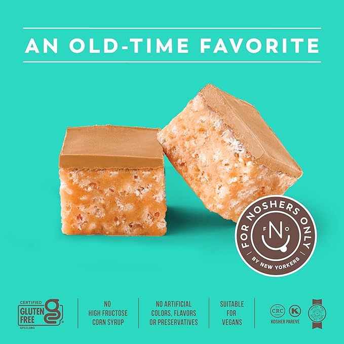 For Noshers Only Peanut Butter Bites - Gluten-Free, Vegan, Kosher Snacks - Coated, Healthy Snack Bites - Whole Grain Brown Rice - No Artificial Ingredients - Individually Wrapped, Low-Calorie - Pack of 8, Caramal