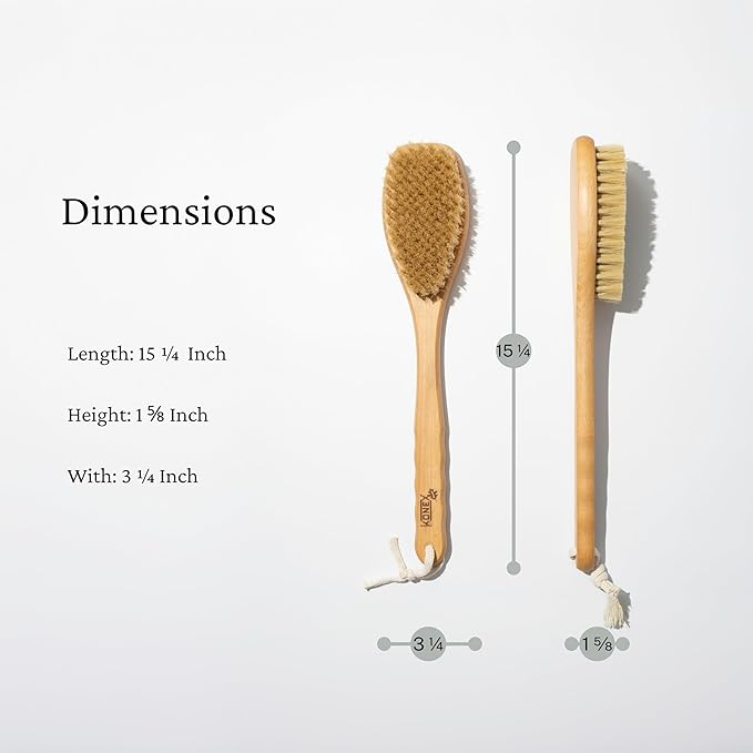 KONEX Bath Brush Set, Exfoliating Shower Scrubber, Dry Brushing Body Brush Set, Pore Opening, Beechwood Handle with Natural Bristle Large 15" Plus Small Face Brush