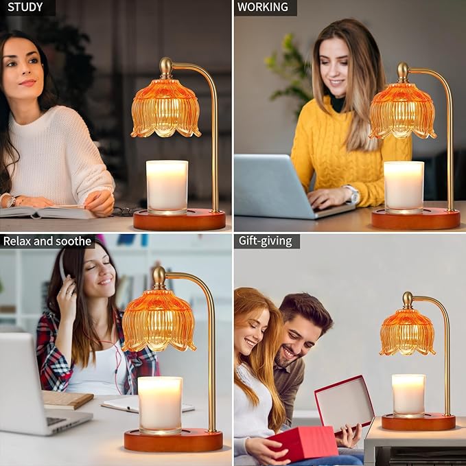 Candle Warmer Lamp with Timer and Dimmer,Electric Amber Light Gifts for Women Melt Wax Warmer Lamp with 2 Bulbs for Candle Jars House Warming New Home Decor