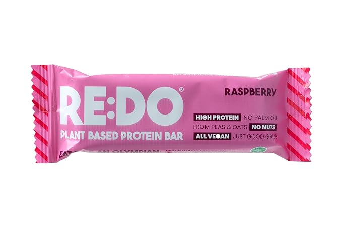 RE:DO Plant based Protein Bars I Swedish Raspberry 2.1oz bars I 12g Vegan Protein, Nutrition Protein Bars I High Protein Recovery Bars, No Palm oil I (9 count) (Large, Raspberry)