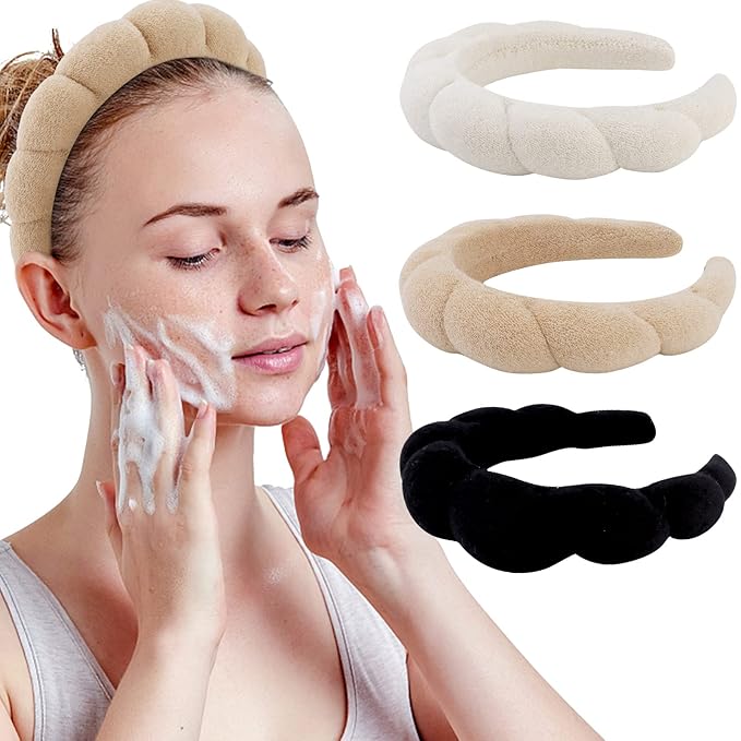 WHAVEL 3 Pack Spa Headband Skincare Headbands, Soft Hair Band for Washing Face, Makeup, Facial, Skin Care (Khaki, Brown, Black)