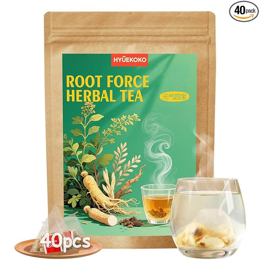 40 Bags Root Force Herbal Energy Tea, Caffeine-Free Natural Ingredients Herbal Tea Bags, No Additives, Kidneys & Liver Health Tea for Men & Women