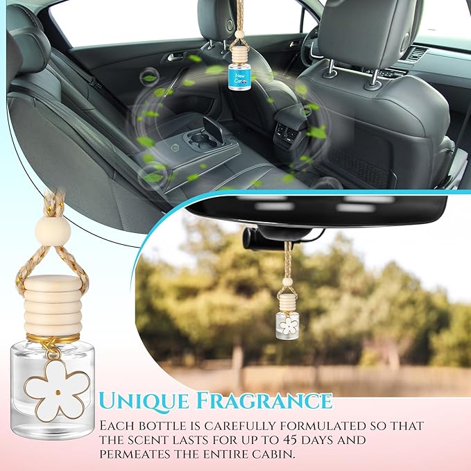 2 Sets Hanging Car Air Freshener and Essential Oil Diffuser, Car Air Freshener Daisy Essential Oil Diffuser Long Lasting Automobile Aromatherapy(White,New Car)
