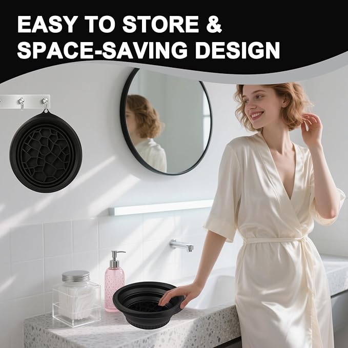 Face Bowl for Ice with Built-in Ice Tray – Collapsible Silicone Facial Ice Bath Bowl for Cold Plunge Therapy, Acne Relief & Skin Tightening – Black Home, Camping & Travel Portable Spa Tool