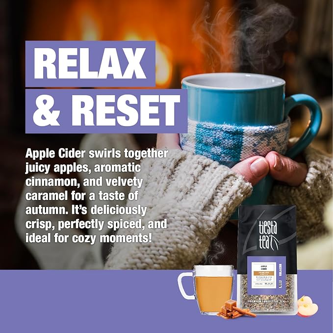 Tiesta Tea - Apple Cider, Loose Leaf, Caramel Apple Herbal Tea, Non-Caffeinated Herbal Blend, Make Hot or Iced, Brews Up to 140-200 Cups, 16 oz Resealable Bulk Pouch