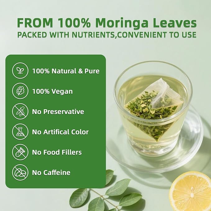 Veyorra Moringa Tea,Loose Leaf Moringa Herbal Tea. No Sugar, No Caffeine, No Gluten, Vegan(110 Bags)