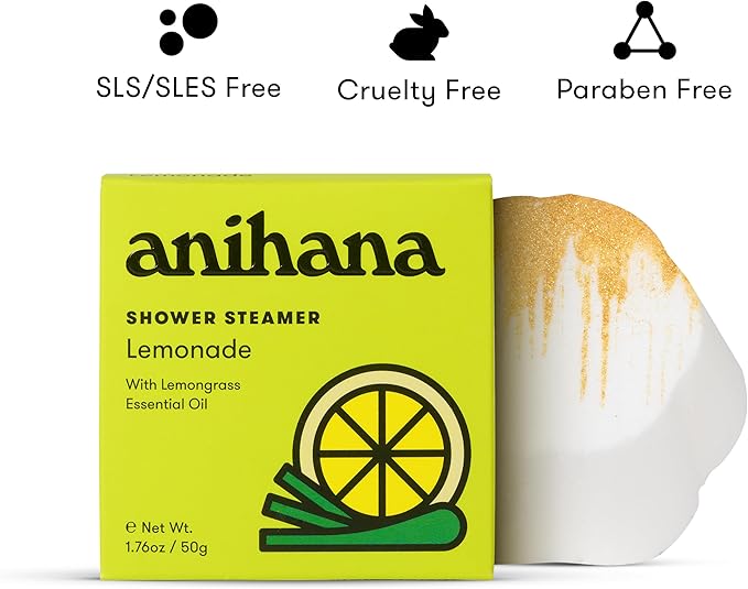ANIHANA Shower Steamers 4 Pack with Lemongrass Essential Oils, Paraben Free, Cruelty Free, Refreshing Lemonade Scent, 1.76 oz Each