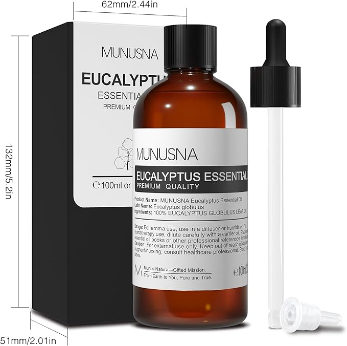 Eucalyptus Essential Oil, Premium Grade Pure Eucalyptus Oils 100ML, 100% Natural Aromatherapy Essential Oil for Shower, Hair, Skin, Diffuser, Massage, Candle, Soap, Bath Bombs Making