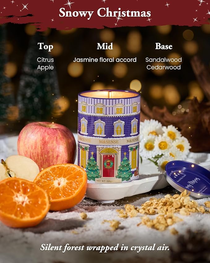 M&SENSE SnowyChristmas Candles, Aromatherapy Candle for Stress Relief Meditation Relaxing, Housewarming Gifts for Women Men, 11.3oz 70 Hour Long Burning