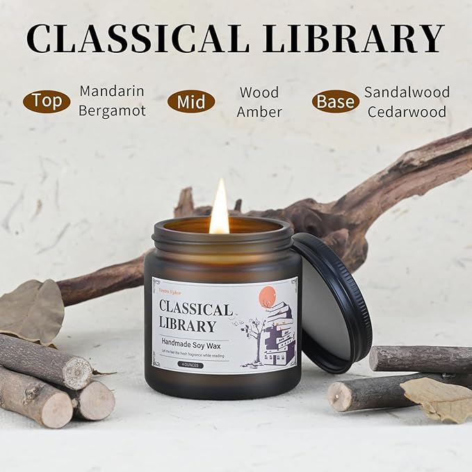 Classical Library Candle,Book Lovers Gifts,4 oz 20 Hours Burn Soy Wax Candle Gift for Readers Birthday Gifts for Book Lovers,Librarian