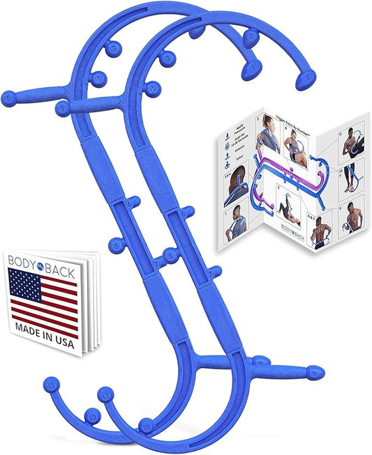 Body Back Buddy Elite Trigger Point Massage Tool, Neck and Back Massager Handheld, Manual Self Massager, Massage Cane, Muscle Knot Remover with Instructions, 2-Pack Bundle (Blue)