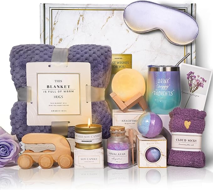 Birthday Gifts for Women,Gift Basket for Women with Moon Lamp,11PC Self Care Gifts,Get Well Soon After Surgery,Relaxing Spa Gifts,Surgery Recovery,Sympathy,Condolences Basket for Loss for mum friend