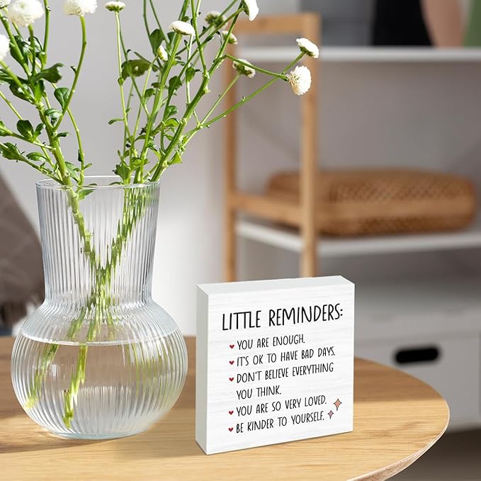 Inspirational Wood Box Sign, Mental Health Gift For College Girls, Inspirational Motivational Gift For College Girl, Little Reminders Desktop Sign, Self Love Gift