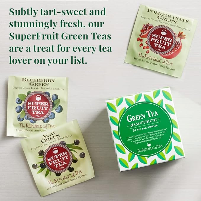 The Republic of Tea - Green Tea Assortment Sampler, 24 Individually Wrapped Tea Bags