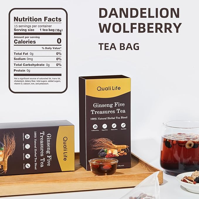 Ginseng Five Treasures Kidney Tea, Traditional Chinese Herbal TeaBags, Natural Kidney Cleanse Detox Tea for Women & Men, 7 Precious Ingredients Formula Chinese Herbal Tea (2 Packs, Ginseng)