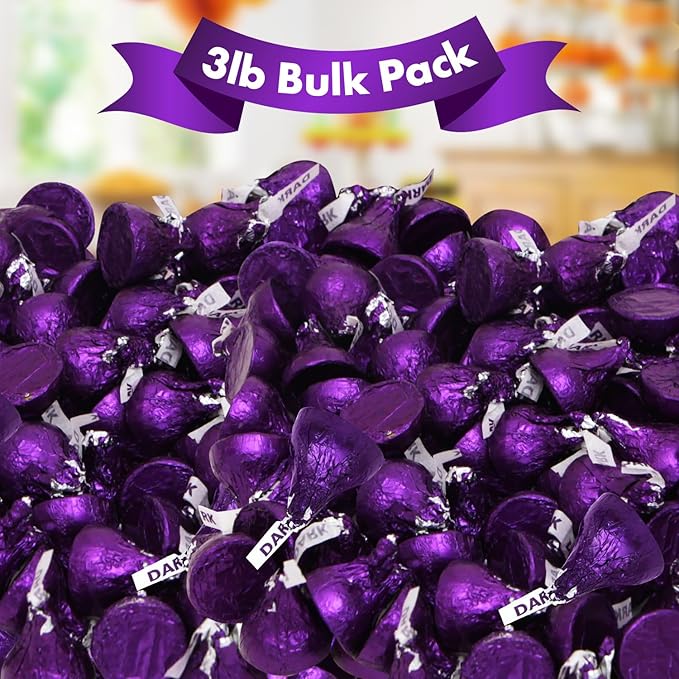 Dark Chocolate Kisses, 3lb Pack of Dark Chocolate Individually Wrapped, Ideal Purple Candy Bulk for Parties and Gatherings, Perfect Kisses Chocolate for Candy Buffets, Gift Baskets, and Sweet Treats