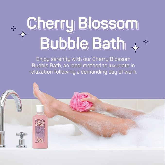 SpaLife Cherry Blossoms Gift Set - 5-Piece Bath and Shower Caddie, Bubble Bath, Shower Gel, Bath Salts, Body Lotion, Relaxing Luxury at Home Spa Experience, Perfect Mother's Day Bath Gift for Women