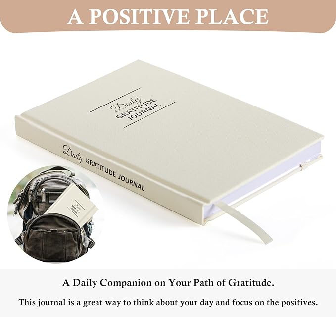 Gratitude Journal with 4 Inspirational Stickers: Undated Daily Gratitude Journal for Women and Men - More Happiness, Affirmation, and Mindfulness in A Few Minutes with Prompts & Quotes (Beige)