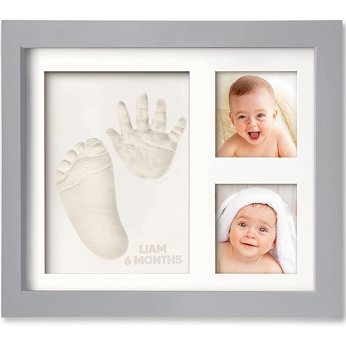 Baby Hand and Footprint Kit - Quick Dry Clay Baby Footprint Kit, Newborn Keepsake, Nursery Picture Frame for Boys, Girls, Personalized Gifts for Shower & Registry,New Mom Gift(Cloud Gray)