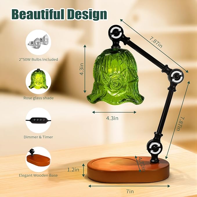 Candle Warmer Lamp, Dimmable Wax Melting Warmer with Adjustable Height, Bedroom Living Room Home Decor, Birthday Relaxation Gifts for Women (Green, Flower)