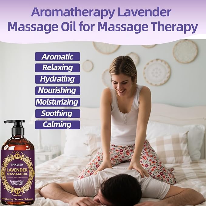 Massage Oil for Massage Therapy,Lavender Oil with Massage Roller Ball & Thumb Saver Massager,SPA Relaxing Massage Oi for Soothing,Massage Kit Spa Gifts for Him Her,Gifts for Men Women