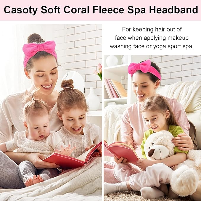 Casoty 6 Pcs Spa Headbands, Hair Holder for Washing Face, Soft Coral Fleece Makeup Headband for Washing Face, Bow Hair Bands, Skin Care Headband for Face Washing Shower Skin Care Yoga