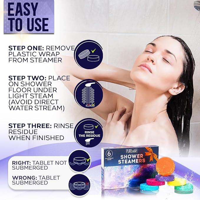 Aromatherapy Shower Steamers Set - Six Uplifting Relaxing Scents for Stress Relief - Perfect Self Care, Spa Experience for Women and Men - Ideal for Christmas Stocking Stuffers and Relaxation Gifts