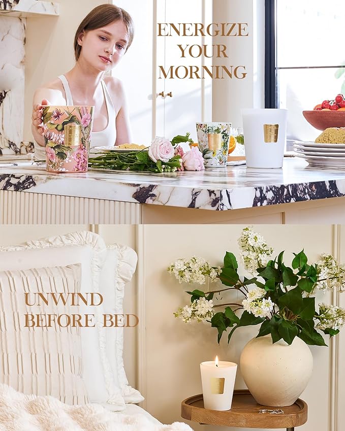 M&SENSE Strawberry Vanilla Scented Natural Soy Wax Candle, 14.1oz 60 Hours Long Lasting Slow Burning Candles for Home Decor, Aromatherapy Candle for Stress Relief