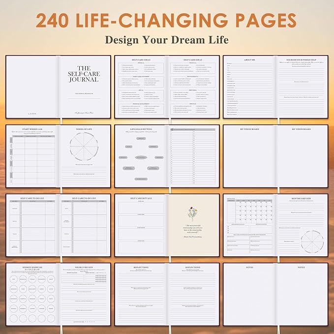 Lanpn Self Care Journal for Women, Self Love Guided Journals with Prompts, Daily Reflection Wellness & Gratitude Planner, 5 Minute Mental Health Notebook, Mindfulness Mood Log, 240 Pages, Purple