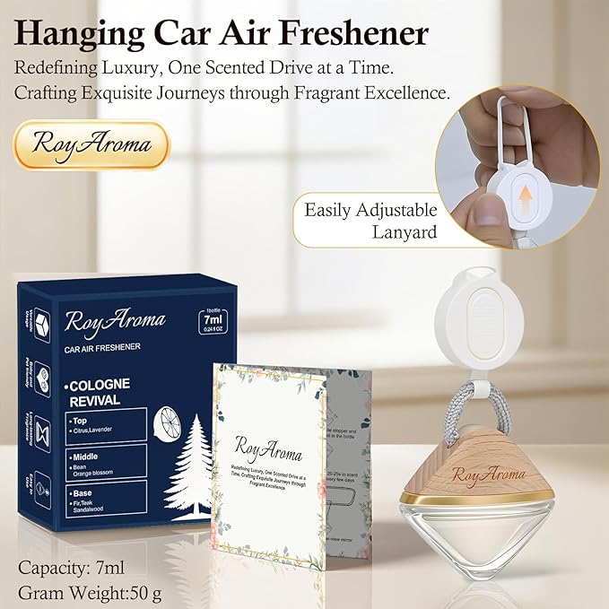 Cologne Car Air Freshener for Women & Men | Hanging Auto Scent Diffuser with Adjustable Rope | Long Lasting Car Fresheners with Essential Oils for Cars, Home, Office